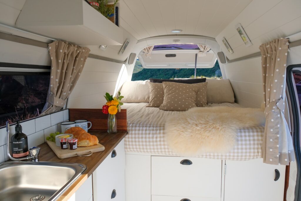 Interior view of Madeleine - A quirky campers campervan conversion