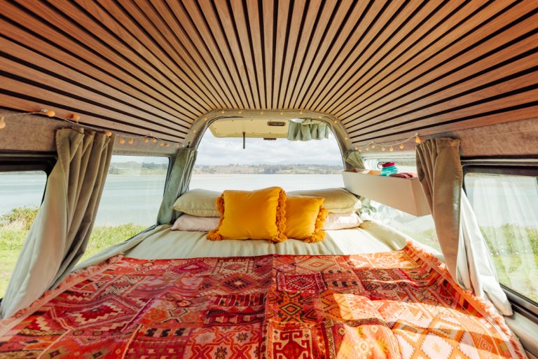 Campervan for hire on NZ's South Island - Interior of custom converted Quirky Camper