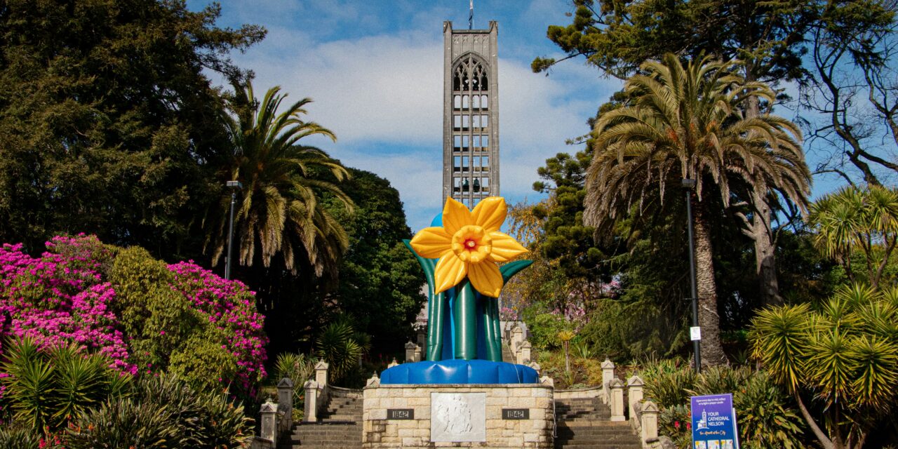 Christ Church Cathedral's gothic tower in Nelson, New Zealand