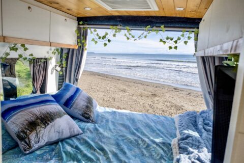 Freedom Camping certified campervans with a view over a north island beach