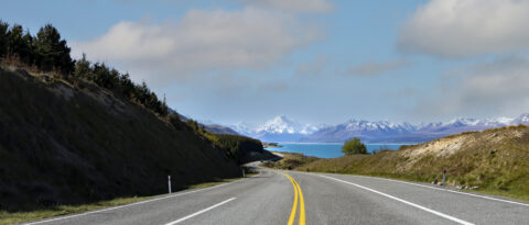 The road way to the mountain view of Mount cook ,New zealand