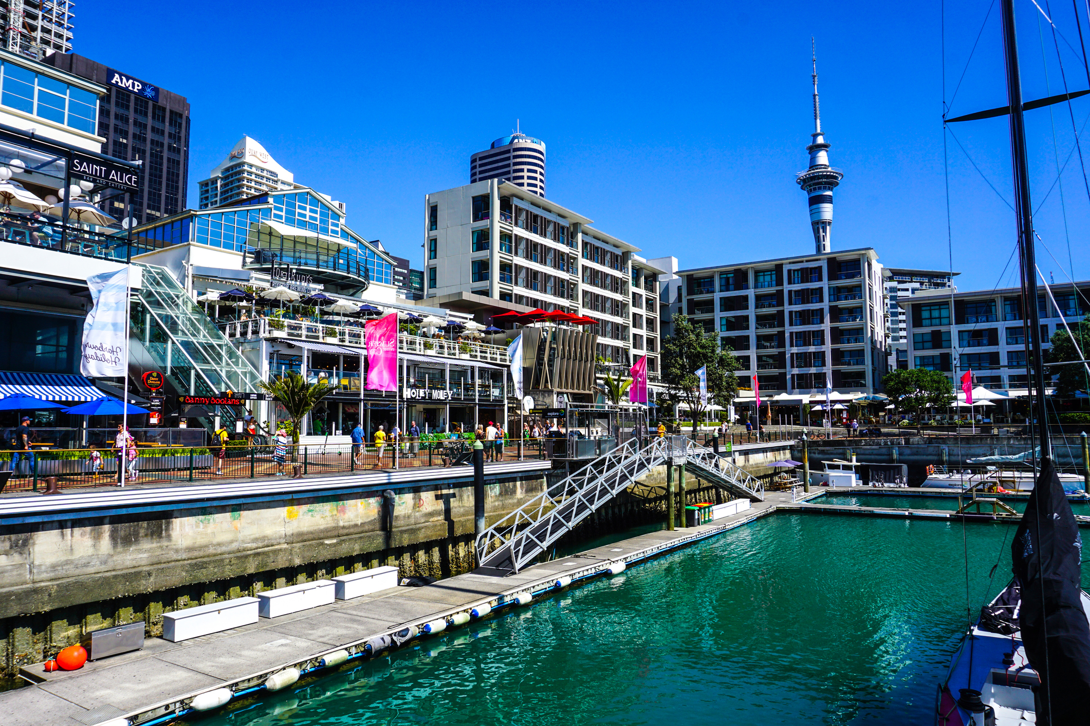 Viaduct Harbour restaurants and waterfront in central Auckland