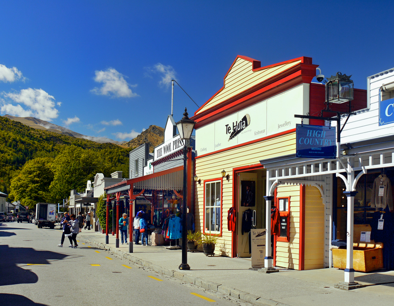 Autumn trees and historic cottages in Arrowtown near Queenstown