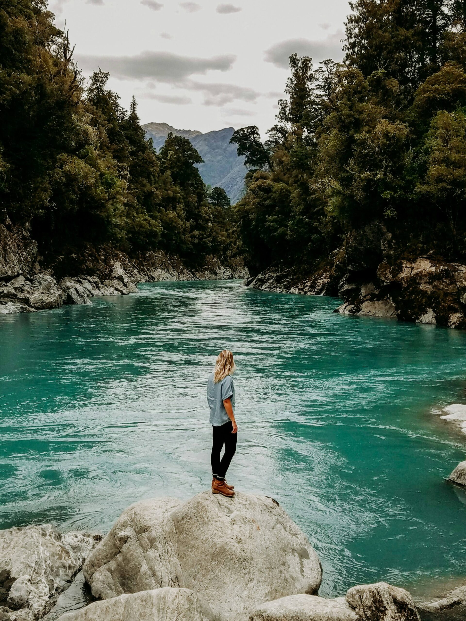 Turquoise glacial water running through the Hokitika Gorge on the West Coast
