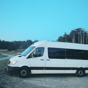 Mercedes sprinter at sunset on irish campervan road trip