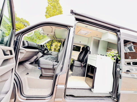 Showing the inside of a automatic campervan